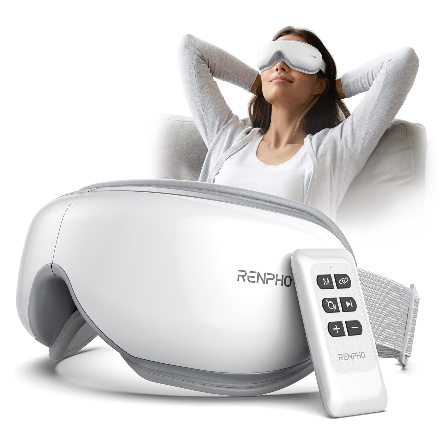 RENPHO Eye Massager with Remote, Heat, Compression, Birthday Gifts for Women Men Her Him, Eyeris 1 Sleep Mask, Headache Massager Scalp for Strain Relief, Migraine Relief, Reduce Stye Eye
