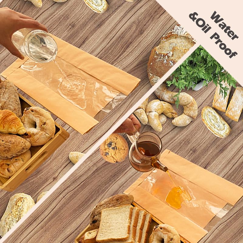 Homrelaxy 60pcs Paper Bread Bags for Homemade Bread, Sourdough Bags with Window, 13.7 x 8.3 x 3.5 Inch Large Brown Kraft Bakery Bag for Storing Loaves & Snacks, Includes 70 Sealing Stickers