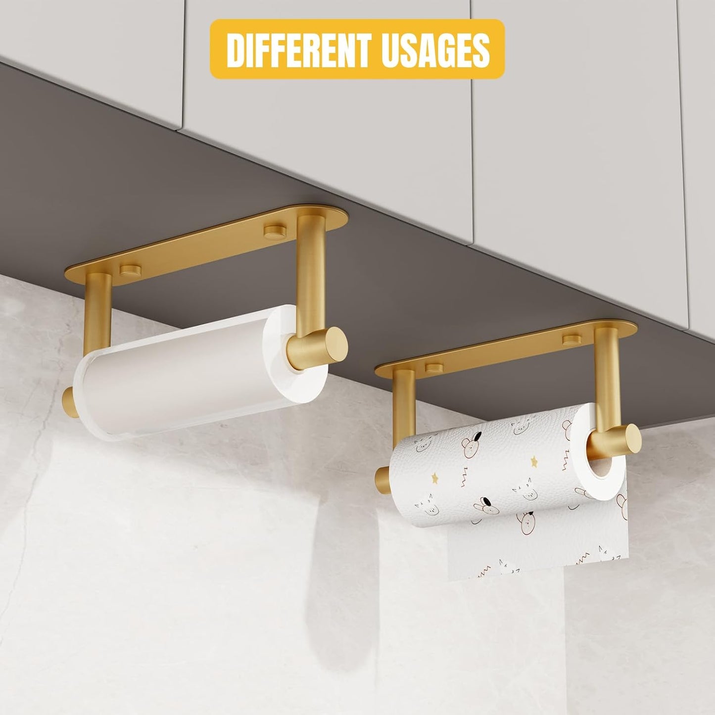 BESy Adhesive or Screw Toilet Paper Holder Wall Mount Rustproof Modern Roll Holder Flexible Pivoting Adjustable Tissue Handle with Self Adhesive or Mounted with Screws Stainless Steel Brushed Gold
