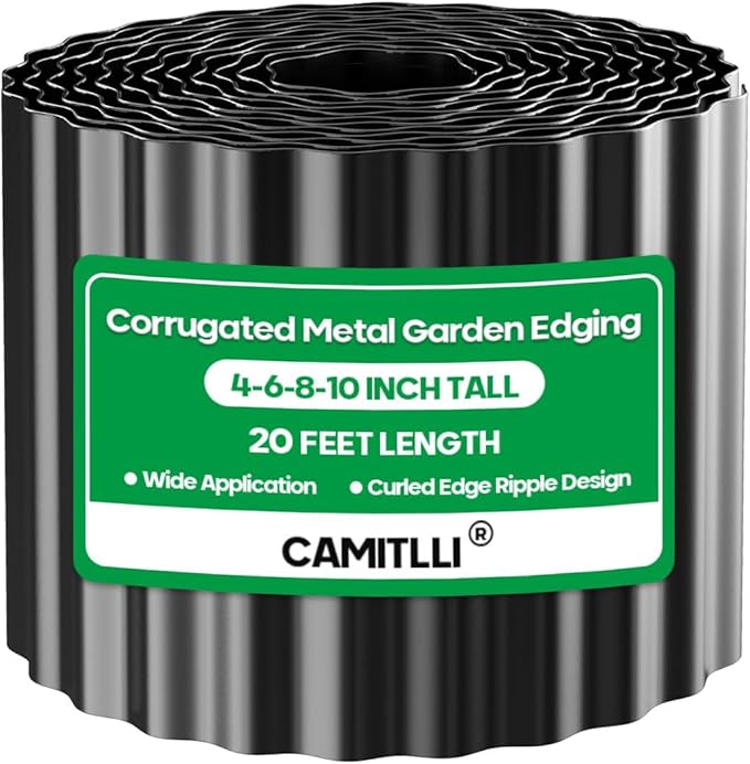 Camitlli Corrugated Metal Garden Edging, Sturdy Tall Landscape Edging Borders, Perfect DIY for Flower Beds, Lawn and Pathway, Tree Surrounds, Paver Edges (Black, 10"×20FT)