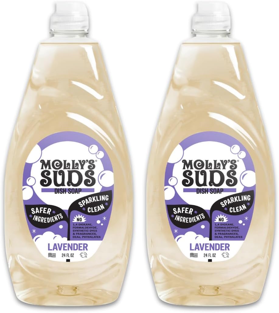 Molly's Suds Liquid Dish Soap | Clean, Simple Ingredients | Extra Scrubbing Power | Lavender Scent, 24 oz - 2 Pack