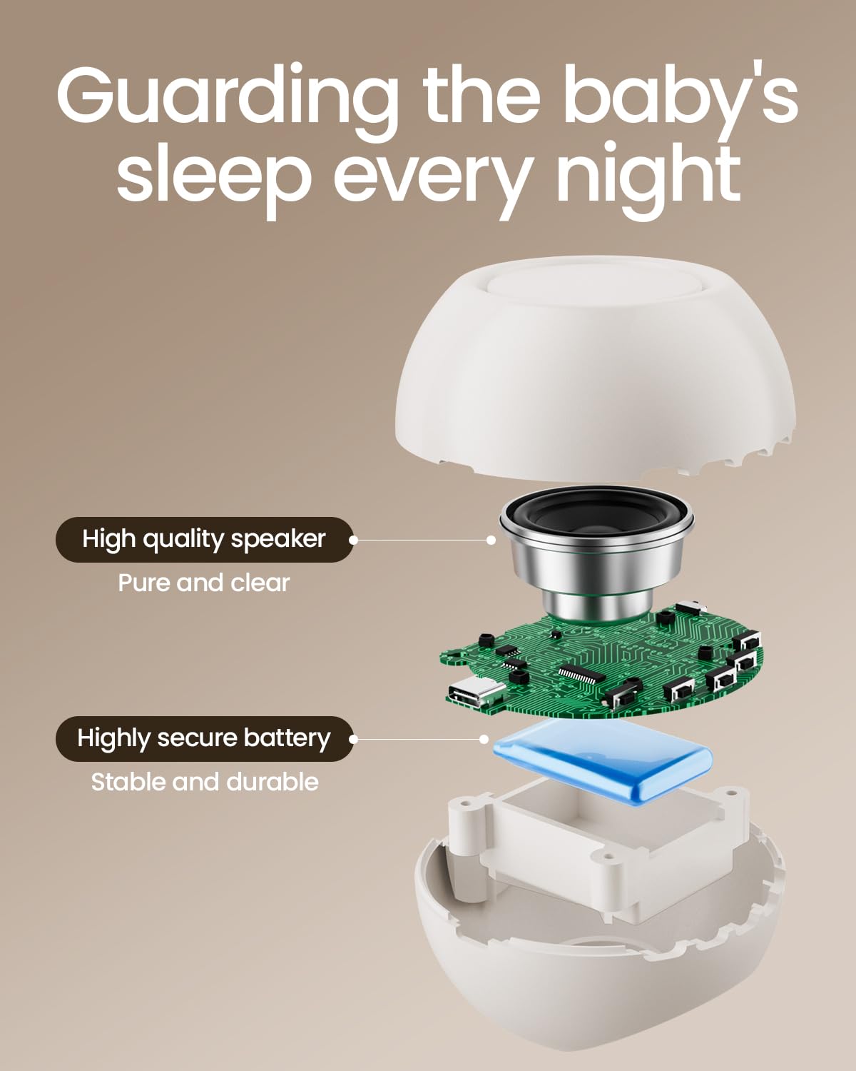CHICWAY 2026 Mom's Choice Awards, Portable Sound Machine for Baby Adult, AI Cry Detection, 18 Soothing Sound, Bluetooth Rechargeable White Noise Machine for Home Office Travel, Nursery Light, Gray