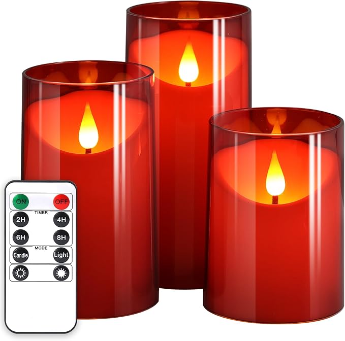 NURADA Flameless Candles with Remote Timer: 3D Wick Battery Operated Led Pillar Fake Candle Set for Wedding Birthday Valen...