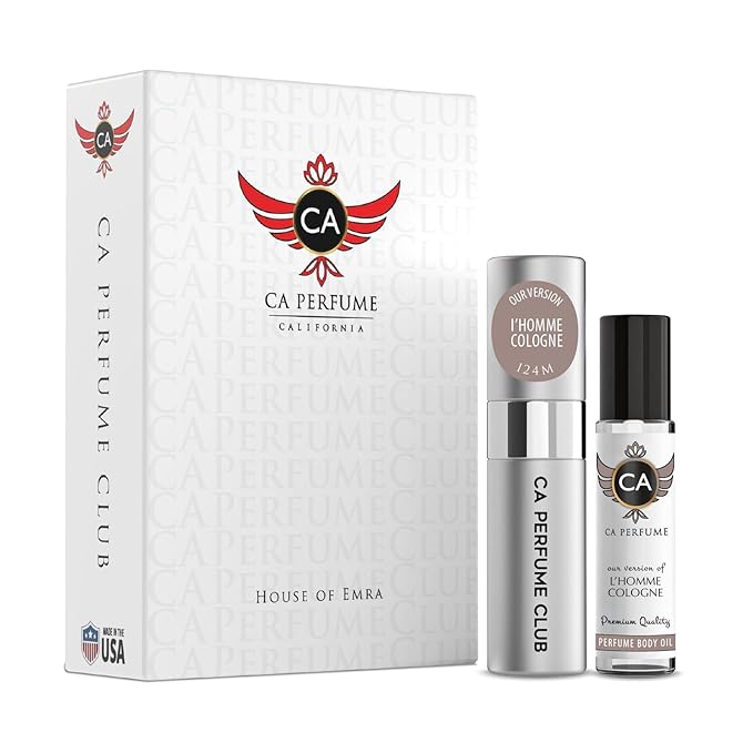 CA Perfume Duo Impression of L’homme Cologne For Men Perfume Layering Set Mens Cologne Long Lasting Travel Size EDP + Body Oil Roll-On Bottle 0.27 Fl Oz+0.33 Fl Oz