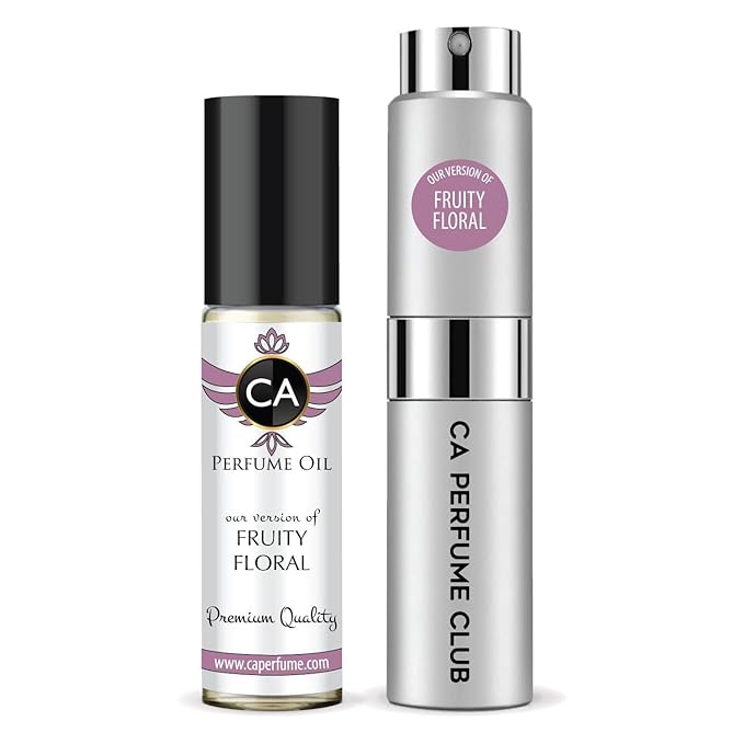 CA Perfume Duo Impression of Fruity Floral For Women And Men Perfume Layering Set Long Lasting Travel Size EDP + Body Oil Roll-On Bottle 0.27 Fl Oz+0.33 Fl Oz