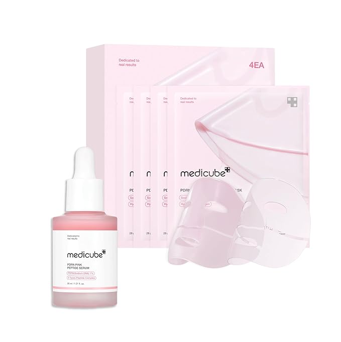 medicube Salmon DNA PDRN Duo for Beginner: PDRN collagen jelly gel mask (4ea) and PDRN Pink Peptide Serum, Pink glow serum