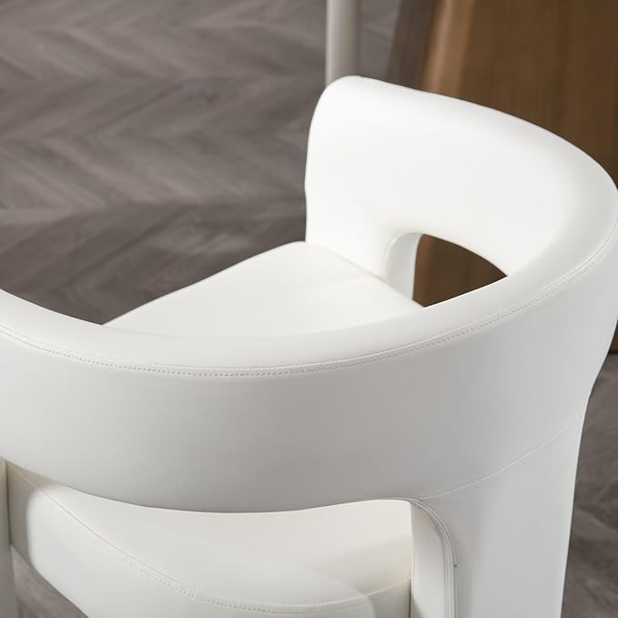 DAYALANE Modern Barrel Dining Chair, Upholstered Faux Leather Kitchen Chairs with Arms Comfy Side Chair for Living Room/Dining Room/Reception, Pu White