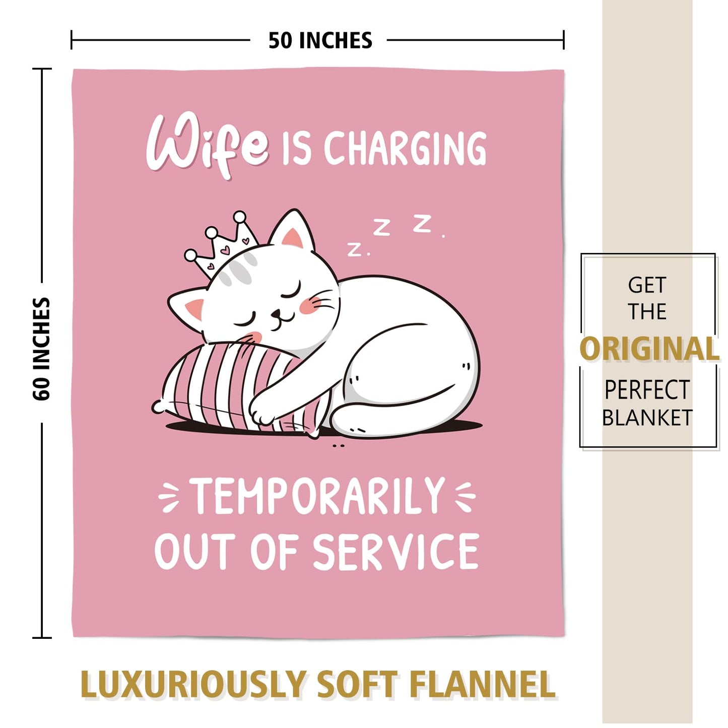 GoMelley Funny Gift for Wife from Husband, Wife Birthday Gift Ideas, Cute Cat Pink Flannel Blanket, Wedding Anniversary Romantic Gifts for Women, Christmas Valentines Day Gifts for Her, 60”× 50”（Pink）