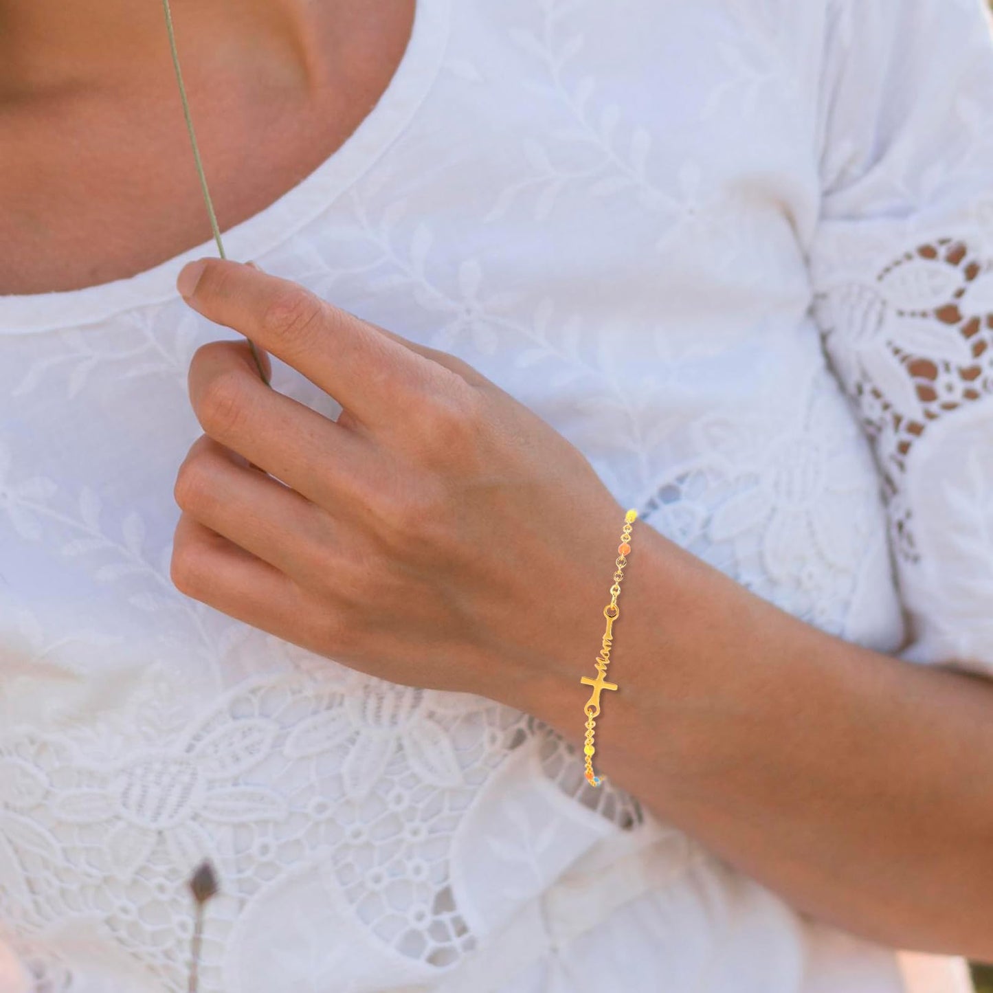 HWING Gold Bracelets for Women - Mothers Day Birthday Gifts for Mom Bracelet from Daughter Son Jewelry Gifts for Women Cross Bra