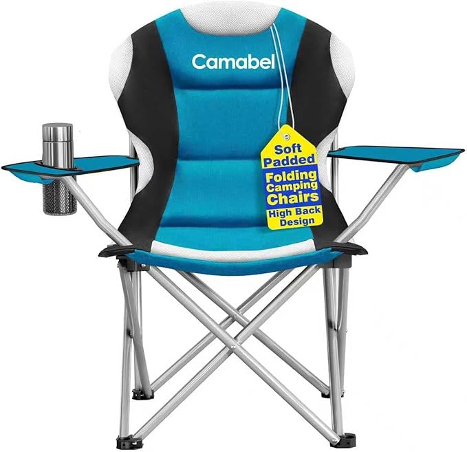 Camabel Folding Camping Chairs Oversized Heavy Duty Padded 400 LBS Beach Chair Portable Outdoor Lawn Chairs with Cup Holde...