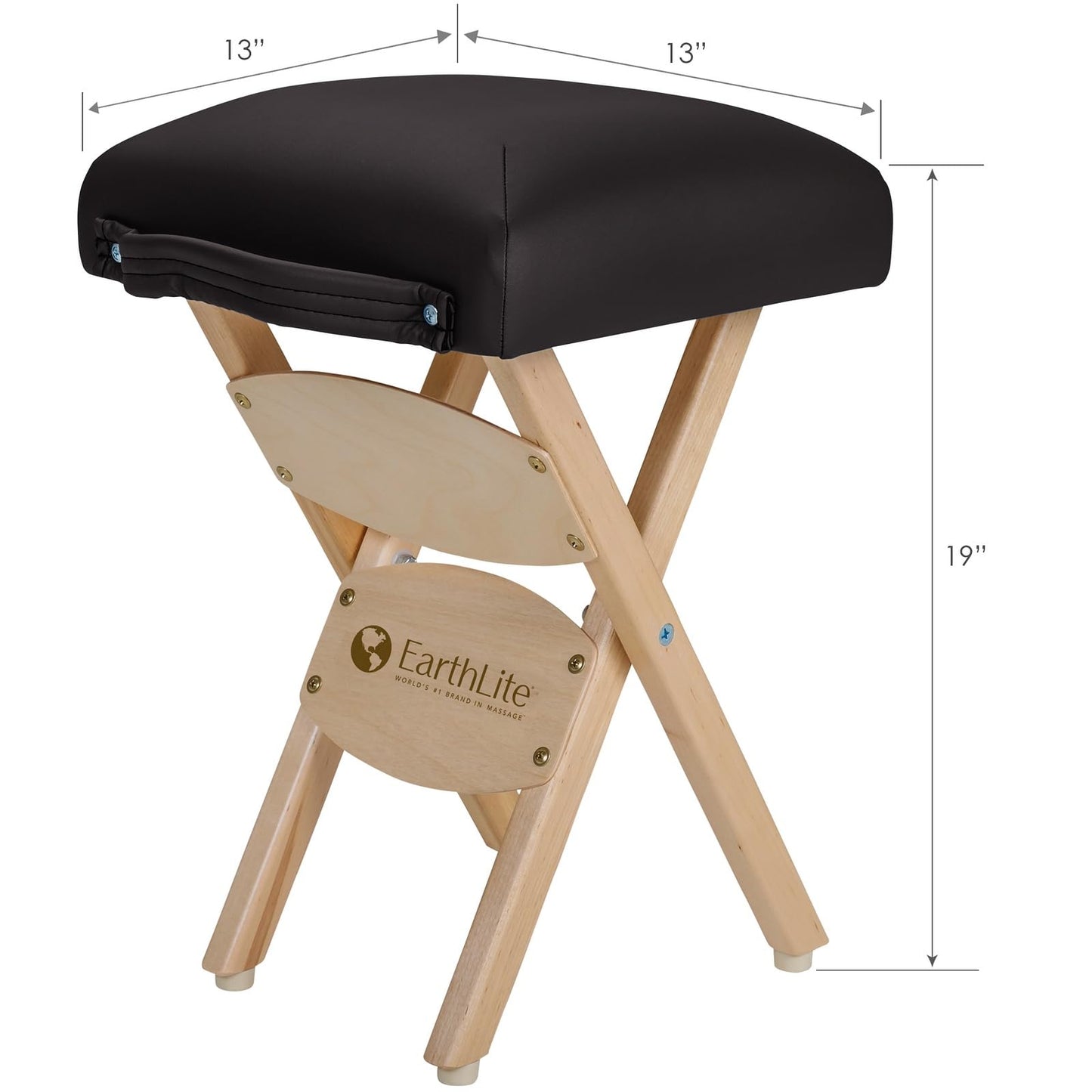 EarthLite Wooden Folding Stool - Hardwood Maple, CFC-Free, Massage Table Medical Spa Facial Salon Chair, Black, 19.00 x 13.00 x 13.00 Inches