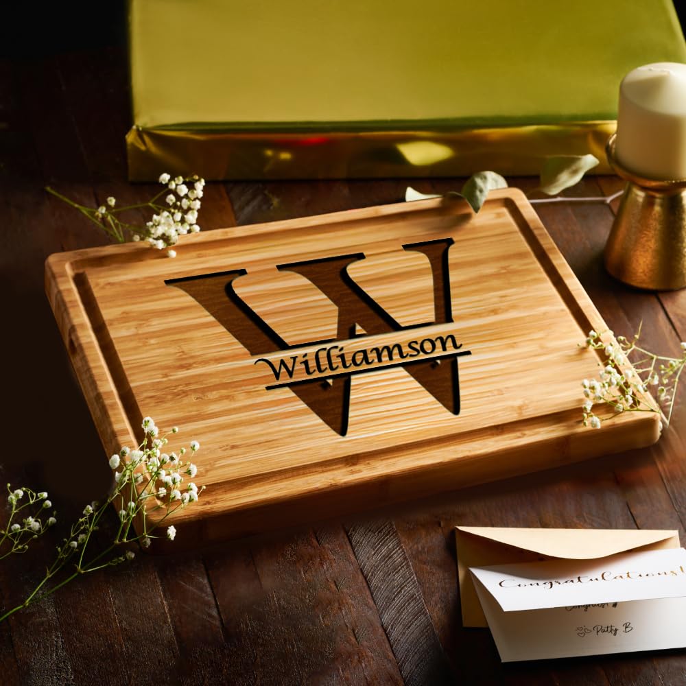 Personalized Cutting Board - Elegant Last Name Monogram - Perfect Wedding Registry Gifts - Engraved Wooden Housewarming Gifts for Men - Unique Decorative Keepsake