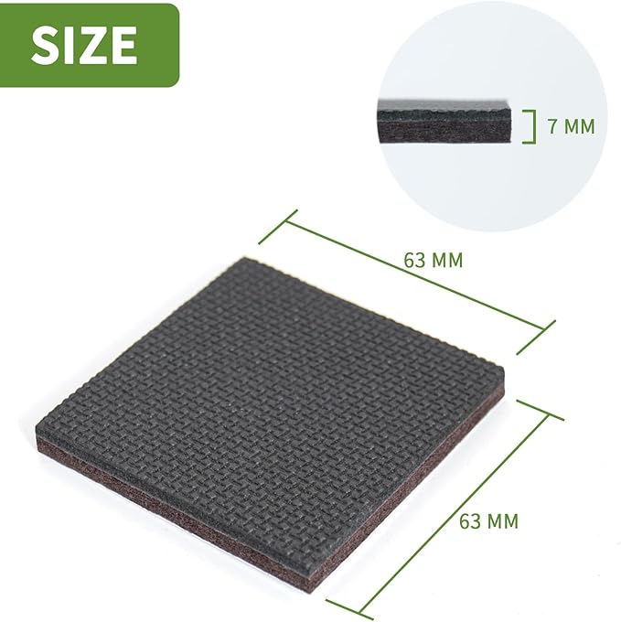 COVERCORNER Non Slip Furniture Pads 16 PCS 2 1/2'' Square - Anti Slip Furniture Pads - Self Adhesive Rubber Feet Furniture Feet - Chair Leg Floor Protectors - Keep Furniture in Place