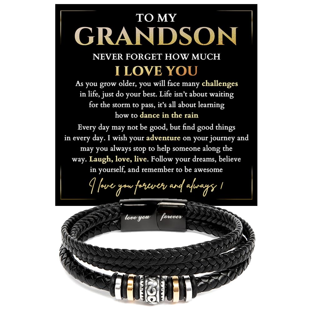 To My Grandson Bracelet, Grandson Bracelet From Grandma, Grandsons Gift From Grandparents, Anniversary Graduation Valentine Christmas Birthday Gifts For Grandsons With Message Card And Gift Box