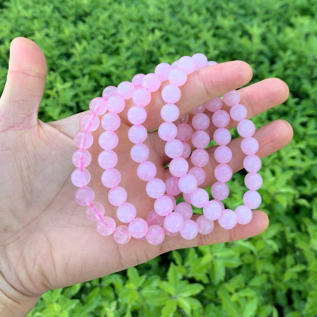 Adabele Real Natural Pink Rose Quartz Gemstone Beaded Bracelet 8 inch Stretch Chakra Healing Crystal Stone Jewelry Women Mom Gif