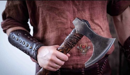 Krato 24 Inch Viking Axe - Medieval Warrior Small Viking Axe Battle Axe Real, Battle Ax Hatchet Axe Camping Hunting Ragnar Axe Prop Gear Bushcraft Men Wood Handle