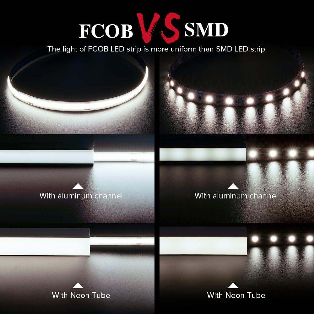 BTF-LIGHTING FCOB COB LED Strip Flexible High Density Uniform Light 8W/m 32.8FT DC24V Natural White 4000K CRI 90+ 8mm Width LED Ribbon for Bedroom Indoor Decor(No Adapter or Controller)