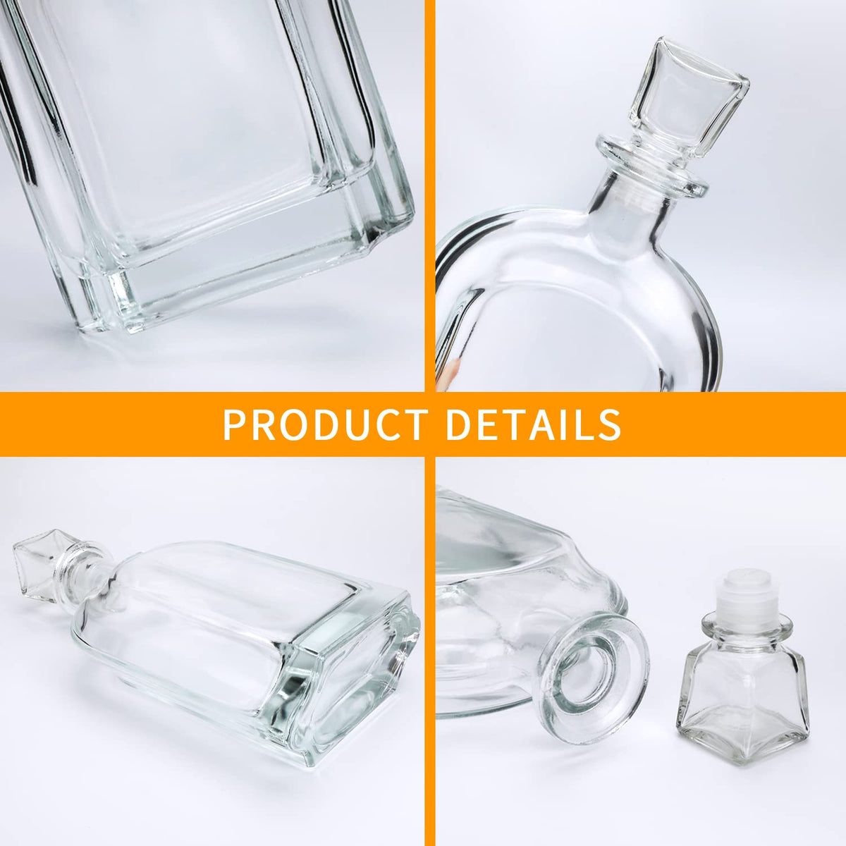 Salzesfalls Whiskey Decanter with Glass Stopper-Whiskey Glass Bottle with Airtight Geometric Stopper for Wine, Bourbon, Brandy, Liquor, Tequila, Liquor Decanter for Men.（2 Pack）