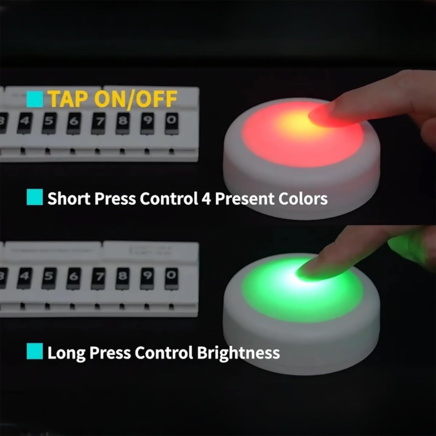 swesara Push Lights with Remote Puck Lighting Battery Operated Tap Lights Button Stick On Color Changing Led Lights 6 Pack (6P White)