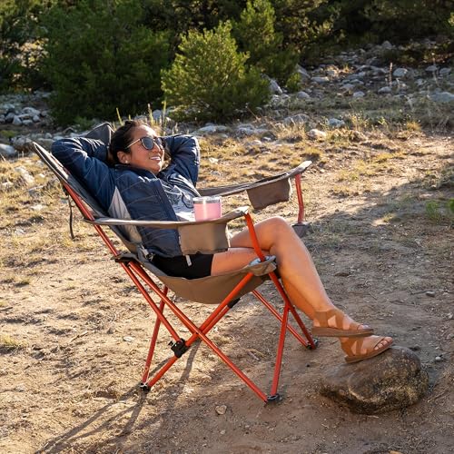 Kelty Deluxe Lounge Chair – Folding Outdoor Camp Chair, Insulated Cupholders, Customized Recline, Steel Frame, Padded Roll...