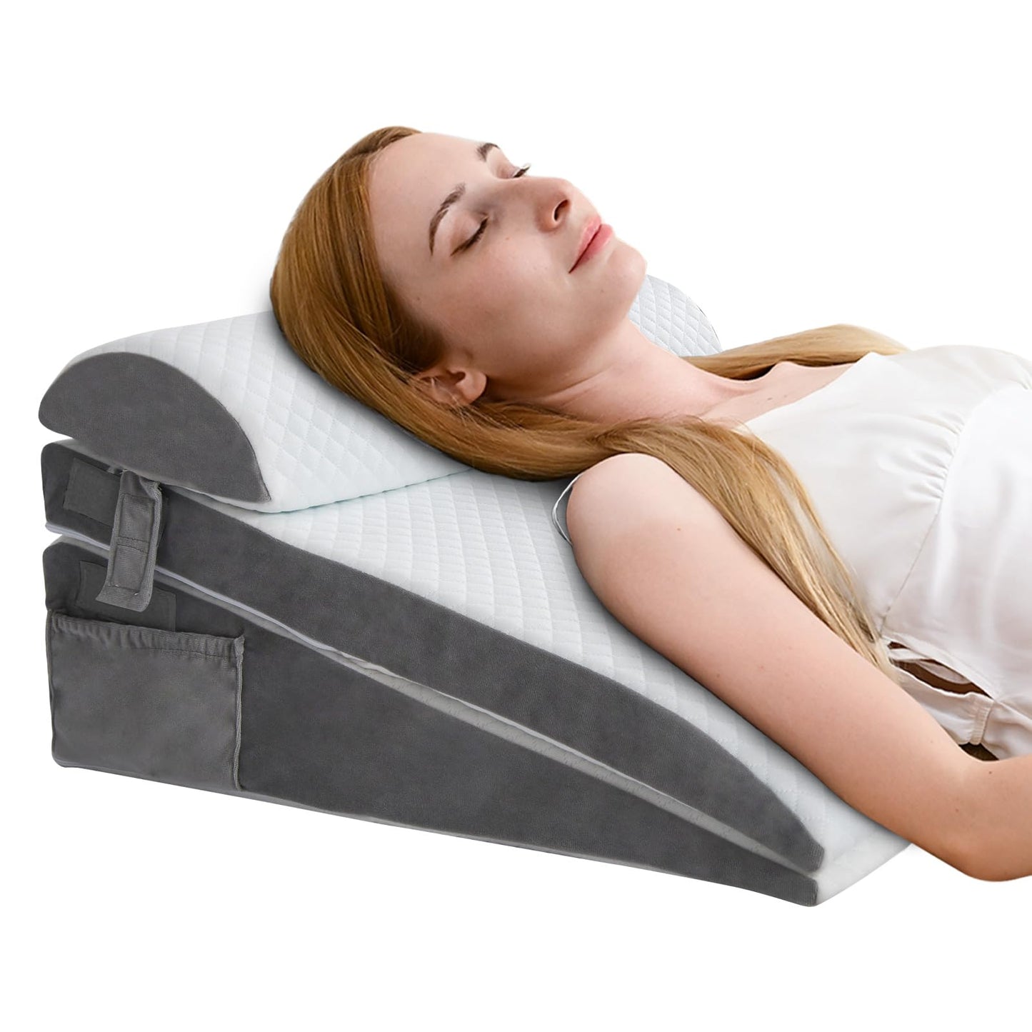 ENITYA Bed Wedge Pillow for Sleep Apnea - 3PCS Wedge Pillow for Acid Reflux Relief/Back Pain Relief/Sleeping/After Surgery/Leg Support - Memory Foam Top, Washable Cover, White