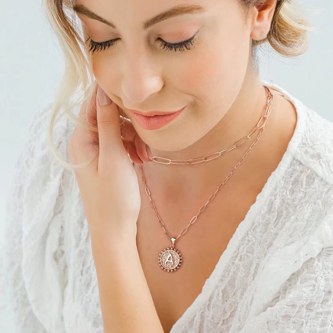 Ursteel Initial Necklace for Women - Rose Gold Dainty Layered Letter T Necklaces for Women Trendy Rose Gold Choker Pendent Jewel
