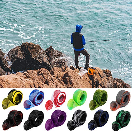 12Pcs Rod Sock Fishing Rod Sleeve, Cover Braided Mesh Rod Protector Pole Gloves Fishing Tools. Flat or Pointed End/Spinnin...