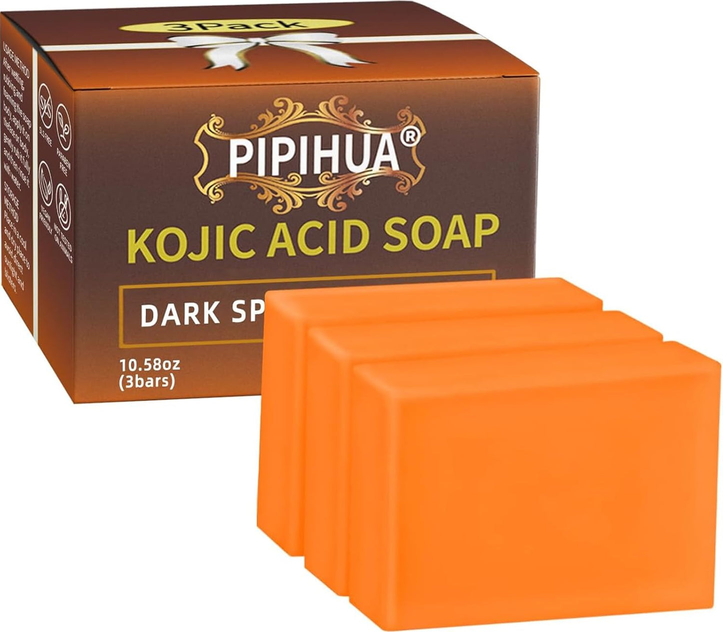 PIPIHUA 3Pack Kojic Acid Soap, Soap Bars for Acne with Collagen, Turmeric, Collagen, Hyaluronic Acid 10.58oz (3 Bars)
