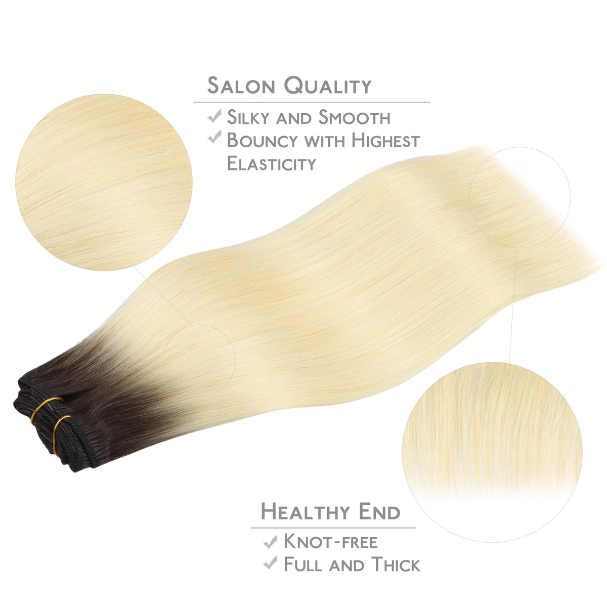 WENNALIFE Clip in Hair Extensions, 22 Inch 120g 7pcs Clip in Hair Extensions Real Human Hair, Ombre Light Dark Brown to Platinum