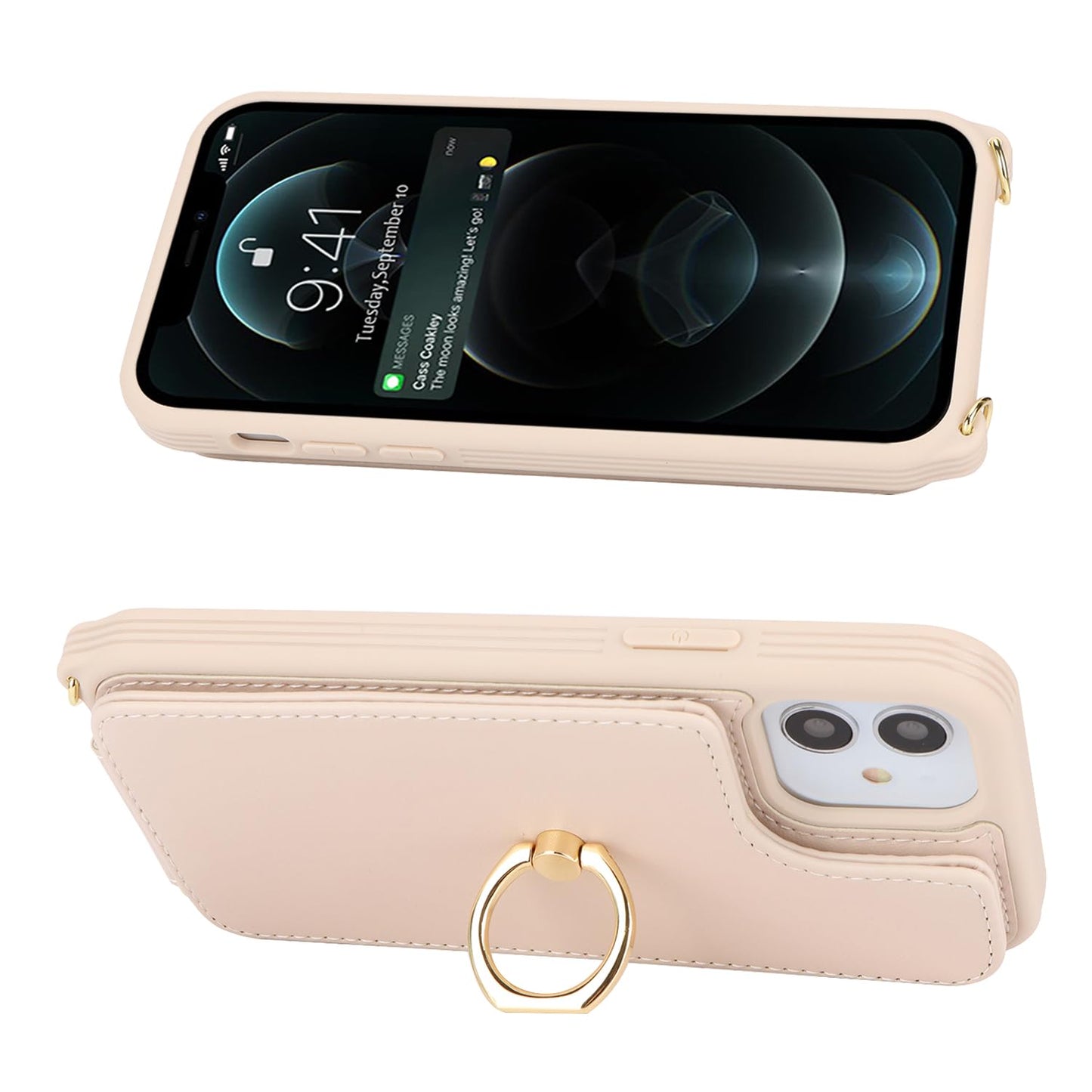 Lipvina For Iphone 11 Phone Case With Card Holder And Strap For Women,Crossbody Lanyard,Kickstand Ring Stand,Snap Clasp,Phone Wa