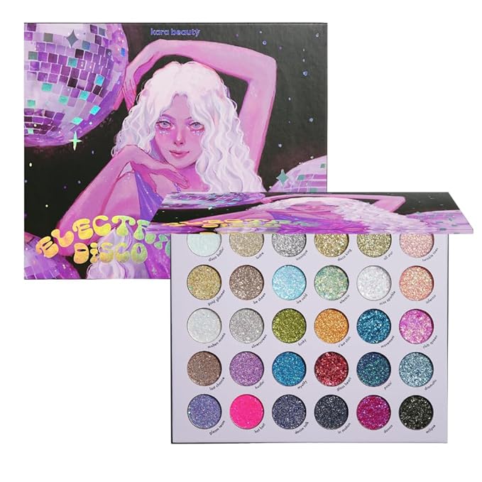 KARA BEAUTY ELECTRIC DISCO Glitter Eyeshadow Palette – 30 Color Pressed Glitter Makeup Palette for Face, Body & Eyes No Gl...