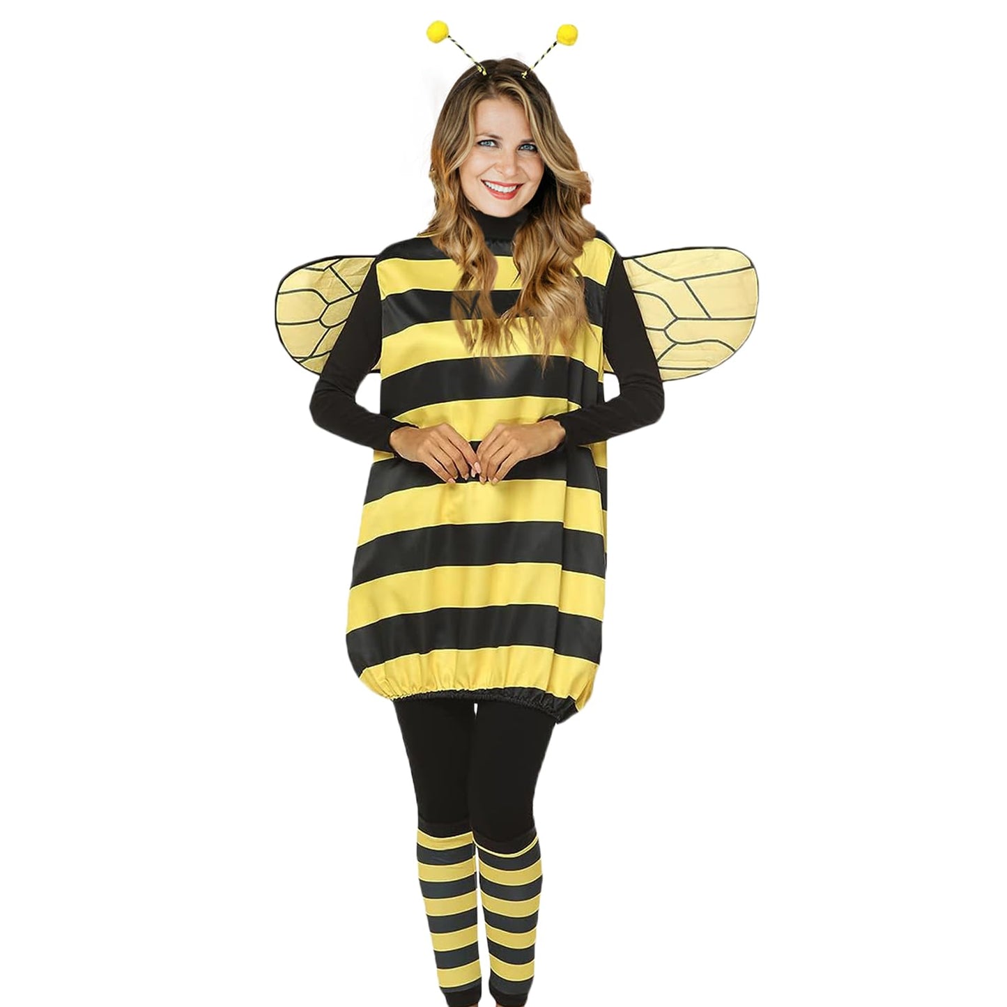 TUSAUW Bee Costume Toddler Halloween Costumes for Girls Womens Kids Adults Halloween Cosplay Costume Role Play Dress Up with Headband Jacket Wings Leggings for Halloween Theme Party(Size L)