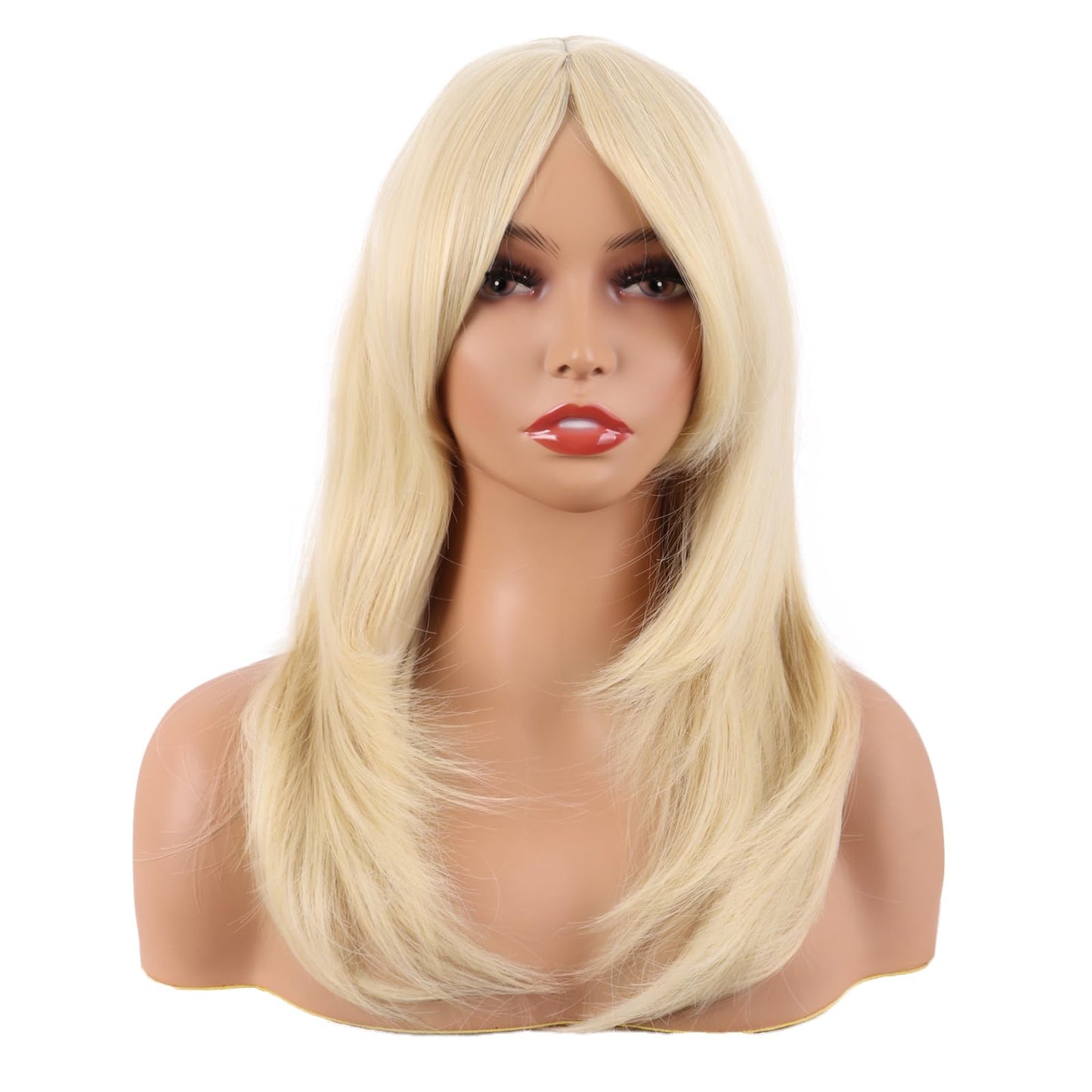 MapofBeauty 20 Inch/50 cm Long Layered With Bangs Straight Synthetic fiber Shoulder Length Hair Party Wig (Mixed Gold)