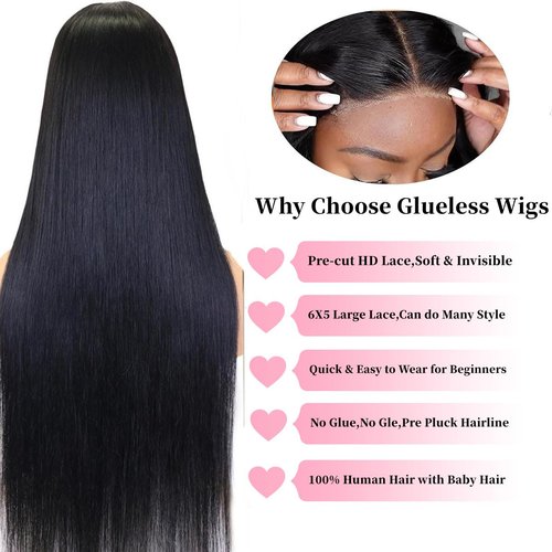 LATTIXXIA 6x5 HD Lace Front Wig Wear and Go Glueless Wigs Human Hair Pre Plucked Pre Cut 200% Density Straight Lace Front Wigs Human Hair Glueless Lace Front Wigs For Women 22 Inch
