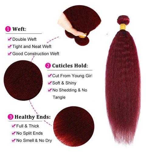 Red Human Hair Bundles 99J Kinky Straight Bundles 20 22 24 inch Burgundy Bundle Human Hair 99j Bundle