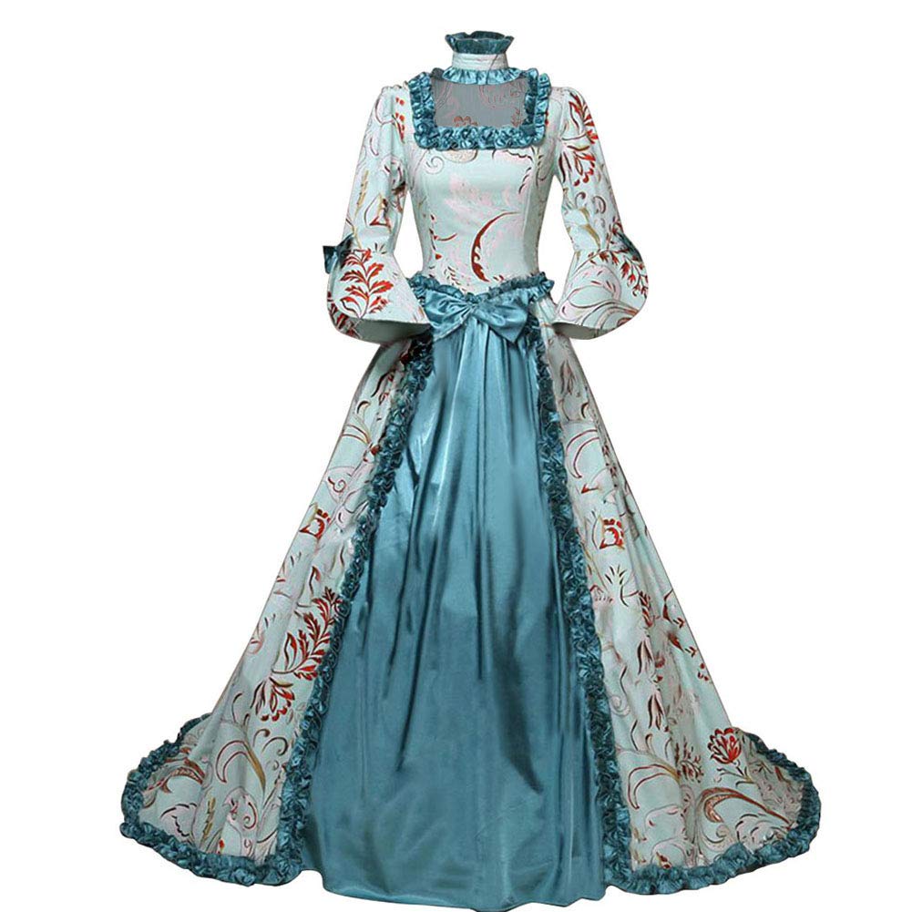 HFU Women's Marie Antoinette Victorian Dress 18th Century Medieval Civil War Ball Gown Southern Belle Costume (25# Blue, S)