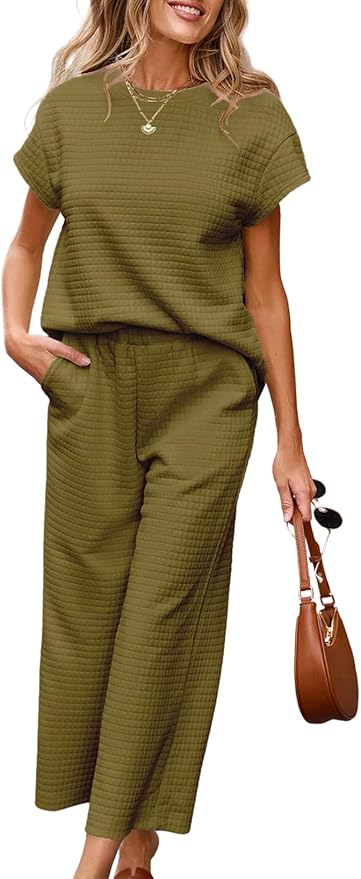 SHEWIN Womens Two Piece Fall Outfits Sweatsuits Casual Pullover Tops and Wide Leg Sweatpant Lounge Sets