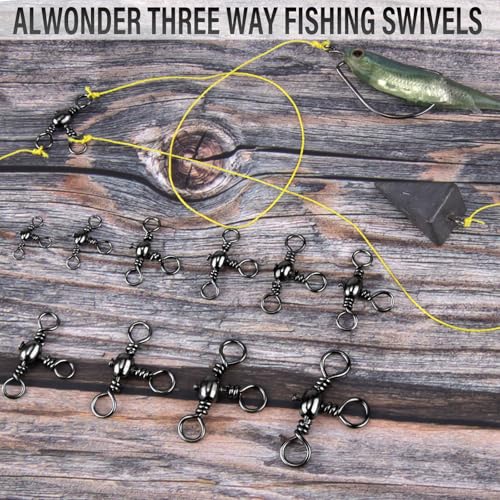 Alwonder 50-Pack 3 Way Swivels Fishing Tackle High Strength Stainless Steel Barrel Swivels 35-175LB Three Way Swivel for S...