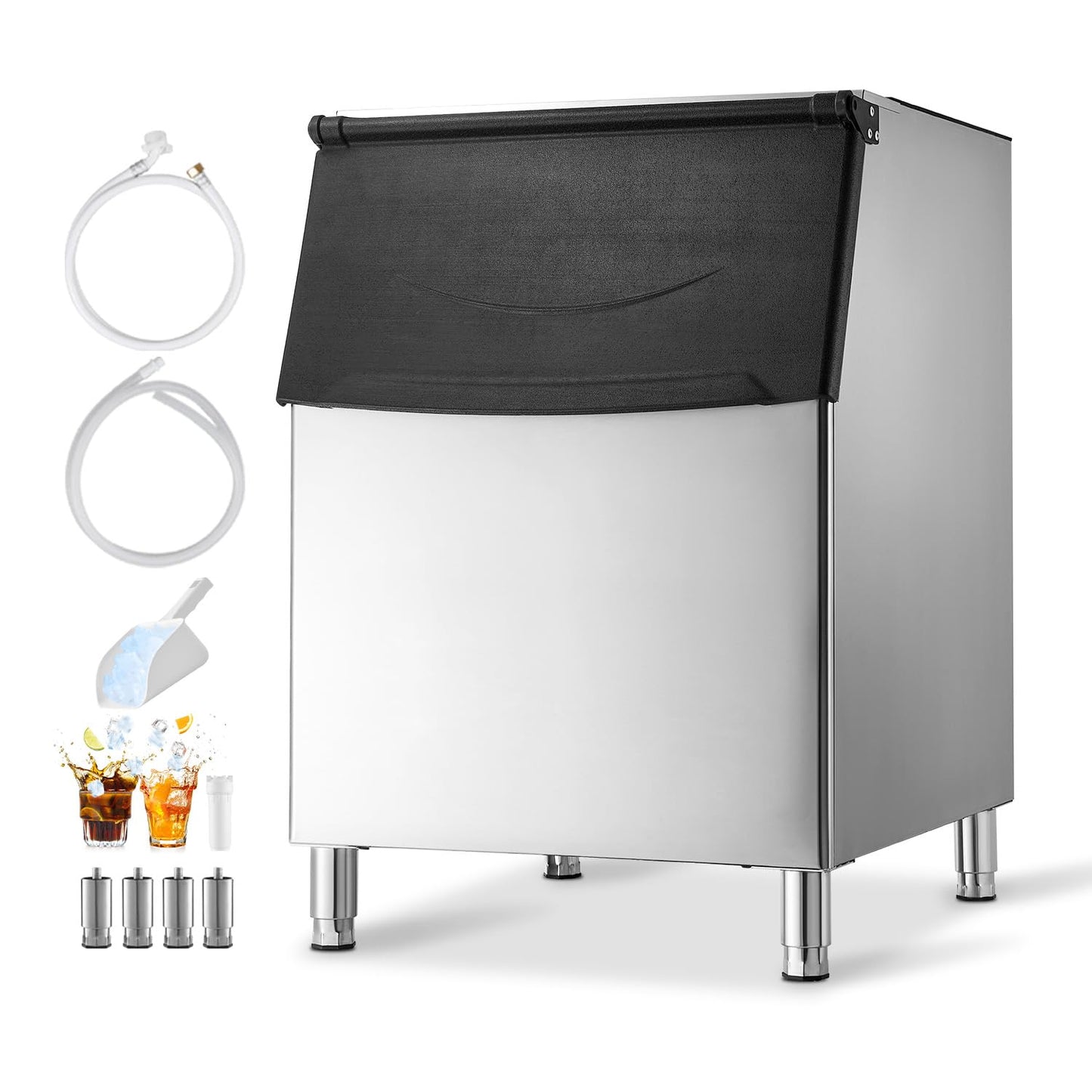 VEVOR Commercial Ice Maker Storage Bin, 500 LBS Capacity Ice-Bin, Stainless Steel Commercial Ice Storage Bin with Adjustable Anti-Slip Rubber Feet, Suitable for Restaurant Hotel and Beverage Shops