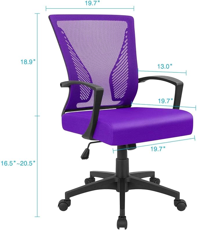 Furmax Office Chair Ergonomic Computer Desk Mesh Chair Mid Back Swivel Lumbar Support with Armrest (2, Violet)