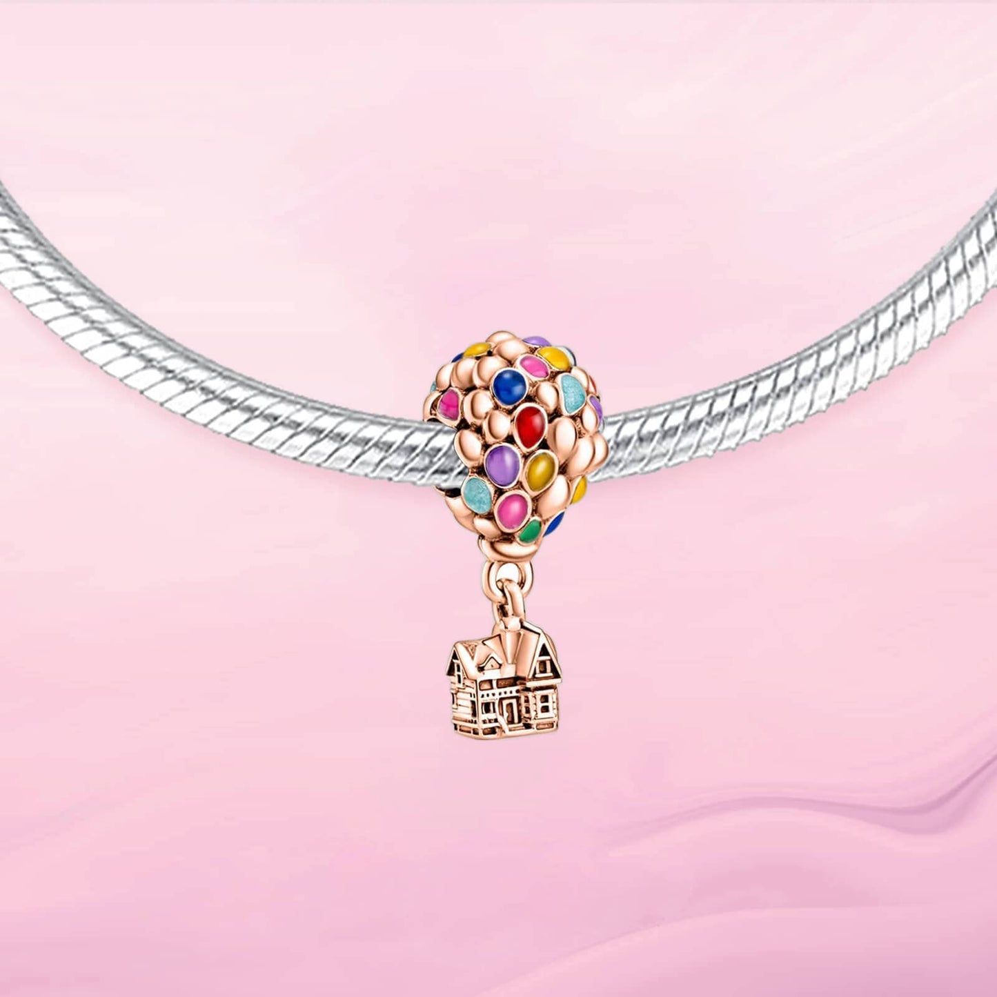 VALGACLS Rose Gold Hot Air Balloon Charm Up Charm for Bracelet 925 Sterling Silver Charms Up House Charms