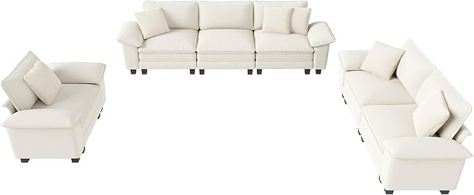 MIXPATIO U-Shaped Cloud Modular Sofa Set, Deep Seat 3-Piece 6-Seater Sectional Couch & Removable Arms, Plush Chenille for Living Room - Beige