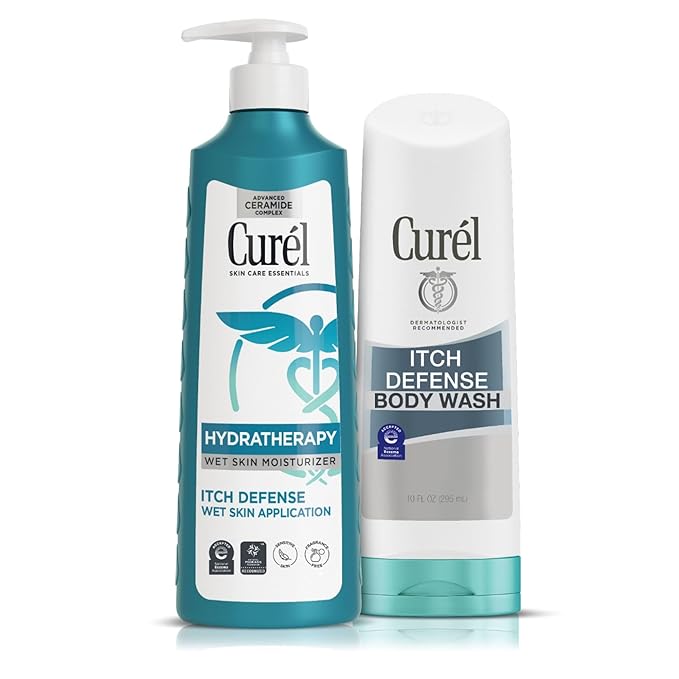 Curel Itch Defense In Shower Lotion for Sensitive and Dry Skin, 12 Oz + Itch Defense Body Wash, 10 Oz, Ceramide Moisturizer, Repairs Moisture Barrier, Body Care, Unscented (Pack of 2)