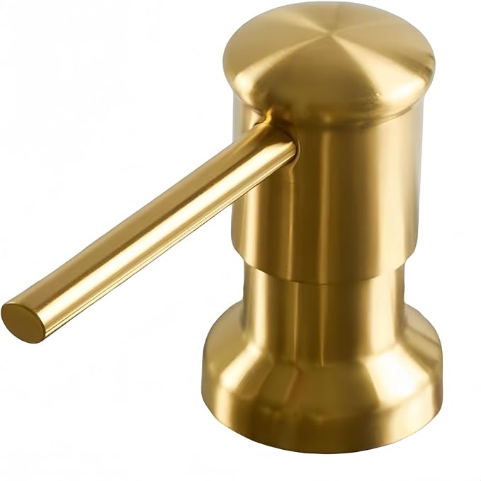 Gold Stainless Steel Soap Dispenser for Kitchen Sink, Brushed Gold Built in Pump Soap Dispensers, Sink Soap Dispenser or Lotion Dispenser Pump with Above The Sink Refillable 17OZ Large Liquid Bottle