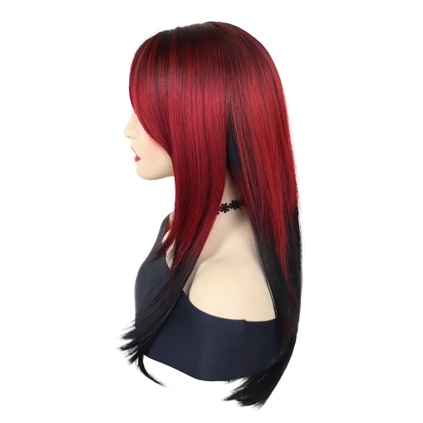 GNIMEGIL Two Tone Red and Black Wigs for Women 26 inch Long Straight Synthetic Wig Drag Queen Roleplay Cosplay Goth Wig Hallowee
