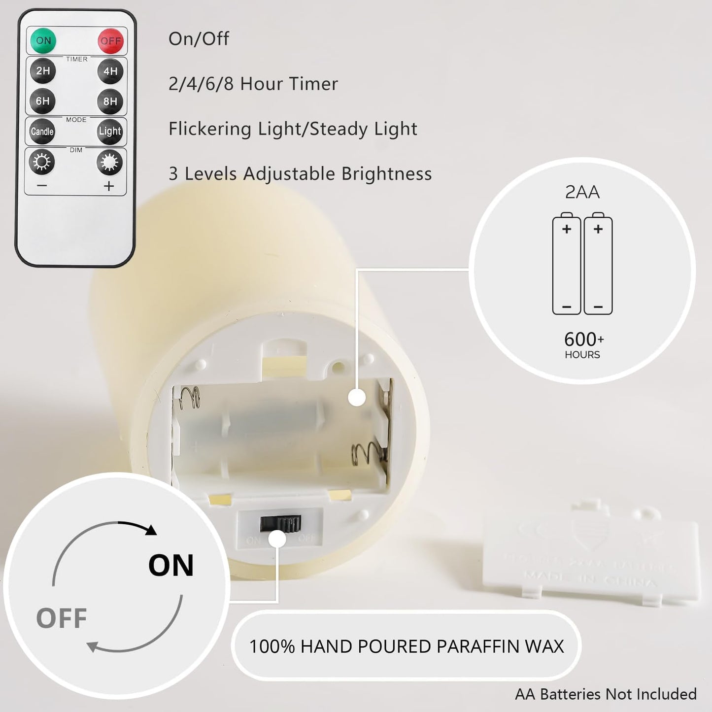 Stmarry Ivory Flameless Candles with Remote and Timer, Real Wax Made LED Pillar Candles Battery Operated with 3D Flickering Flame - 3" x 4", 3" x 5", 3" x 6" - Set of 3