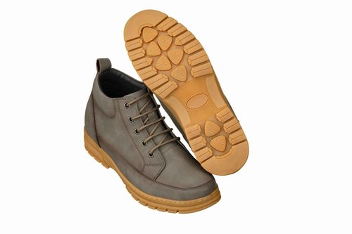 TOTO Men's Invisible Height Increasing Elevator Shoes - Grey Premium Leather Lace-up Hiking-Style Boots - 2.8 Inches Taller - K11551 - Size 6.5 D(M) US
