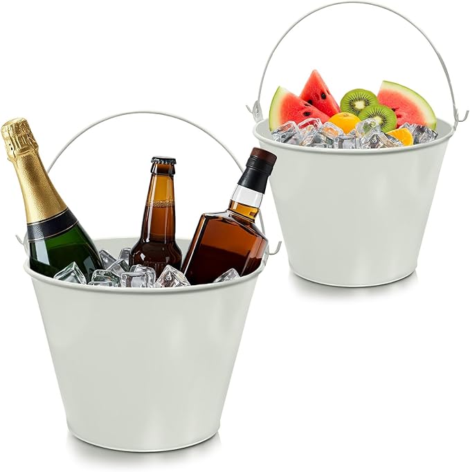 PLEXON Galvanized Metal Ice Bucket for Parties Coctail Bar Restaurant - Drink Beer Champagne Metal Pail Bucket with Handl...