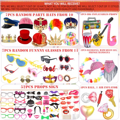 Bulk Opulent Photo Booth Props Set for Adult, Novelty Funny Hats and Glasses, Colorful Wig, Inflatable, Phtot Booth Props ...