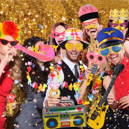 Bulk Opulent Photo Booth Props Set for Adult, Novelty Funny Hats and Glasses, Colorful Wig, Inflatable, Phtot Booth Props ...